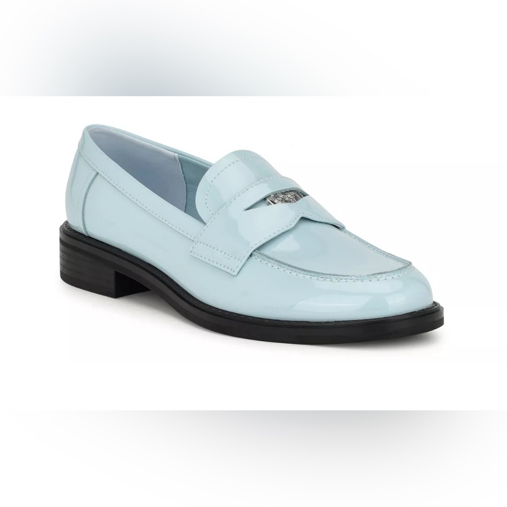 Nine West "Seeme" Patent Penny Loafers Baby Blue 7M